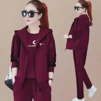 Женский свободный повседневный костюм-тройка с жилетом и свитером - весна/осень 2023 г. 4XL вино красного