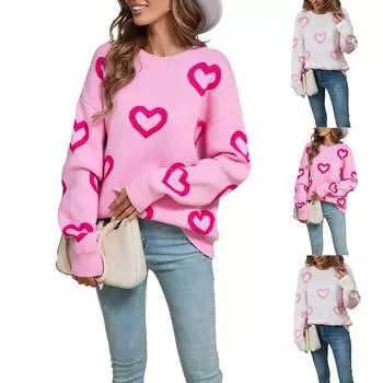 Женский свободный повседневный модный свитер с круглым вырезом и сердечком, вязаный свитер-рубашка M белый