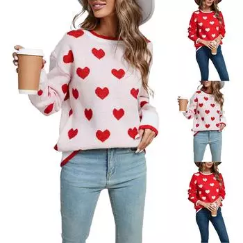 Женский свободный повседневный модный свитер с круглым вырезом и сердечком, вязаный свитер-рубашка M белый
