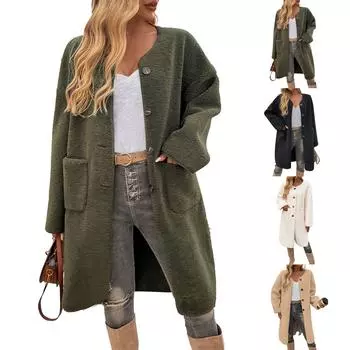 Женский свободный повседневный однотонный кардиган с карманами и длинными рукавами, модная куртка L чёрный