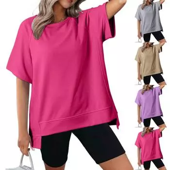 Женский свободный повседневный однотонный топ нестандартного дизайна с короткими рукавами L серый