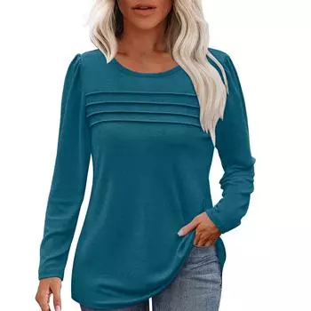 Женский свободный повседневный однотонный топ с круглым вырезом и длинными рукавами, модный топ L армия зеленый
