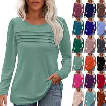 Женский свободный повседневный однотонный топ с круглым вырезом и длинными рукавами, модный топ L армия зеленый