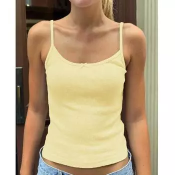 Женский свободный повседневный однотонный трикотажный топ-майка с завязками на талии L жёлтый