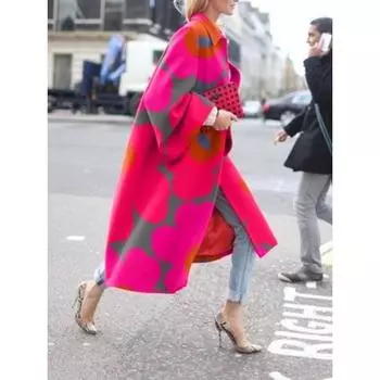 Женский свободный повседневный плащ с длинными расклешенными рукавами и принтом S красный