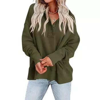 Женский свободный повседневный пуловер, однотонный топ с длинными рукавами S чёрный