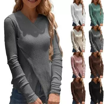 Женский свободный повседневный свитер нерегулярной крестообразной вязки Базовый свитер Топ Базовый свитер Топ L