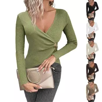 Женский свободный повседневный свитер с перекрестными асимметричными узорами, базовый свитер, топ, базовый свитер, топ L армия зеленый