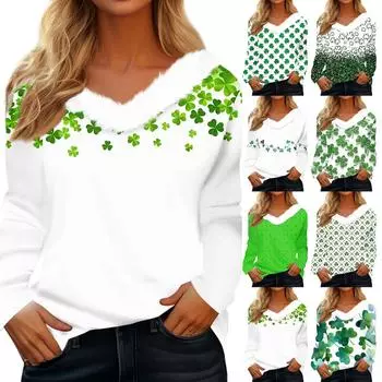 Женский свободный повседневный топ с длинными рукавами и принтом из плюша с V-образным вырезом, топ с длинными рукавами S бежевый