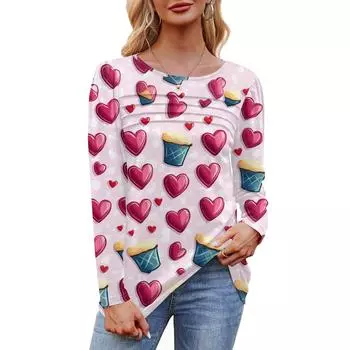 Женский свободный повседневный топ с круглым вырезом и длинными рукавами, модный топ L синий