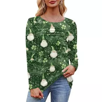 Женский свободный повседневный топ с круглым вырезом и длинными рукавами, модный топ L армия зеленый