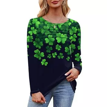 Женский свободный повседневный топ с круглым вырезом и длинными рукавами, модный топ L армия зеленый