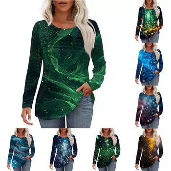 Женский свободный повседневный топ с круглым вырезом и длинными рукавами, модный топ L армия зеленый