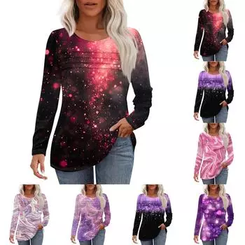 Женский свободный повседневный топ с круглым вырезом и длинными рукавами, модный топ L чёрный