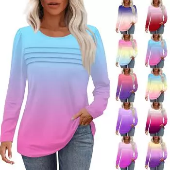 Женский свободный повседневный топ с круглым вырезом и длинными рукавами, модный топ L темно-синий