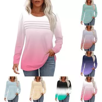 Женский свободный повседневный топ с круглым вырезом и длинными рукавами, модный топ L циан