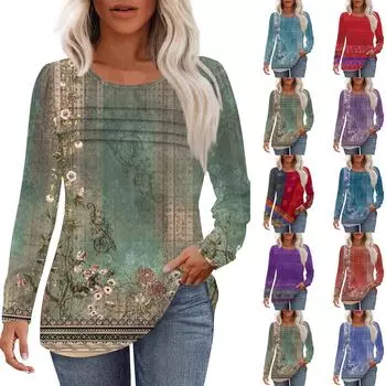 Женский свободный повседневный топ с круглым вырезом и длинными рукавами, модный топ L синий