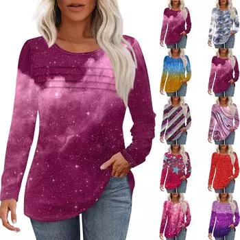 Женский свободный повседневный топ с круглым вырезом и длинными рукавами, модный топ L