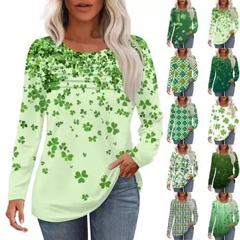 Женский свободный повседневный топ с круглым вырезом и длинными рукавами, модный топ L