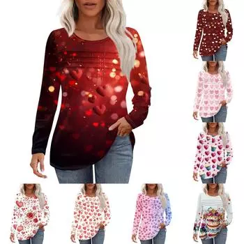 Женский свободный повседневный топ с круглым вырезом и длинными рукавами, модный топ L красный