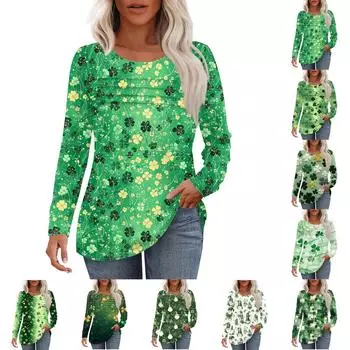 Женский свободный повседневный топ с круглым вырезом и длинными рукавами, модный топ XL зелёный