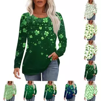 Женский свободный повседневный топ с круглым вырезом и длинными рукавами, модный топ L армия зеленый