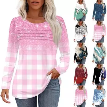 Женский свободный повседневный топ с круглым вырезом и длинными рукавами, модный топ L чёрный