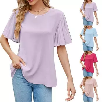 Женский свободный повседневный топ с круглым вырезом и однотонным складным рукавом-трубой XL