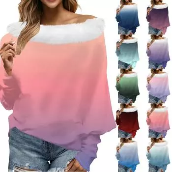 Женский свободный повседневный топ с открытыми плечами из плюшевой ткани в стиле пэчворк с линией горловины XXL