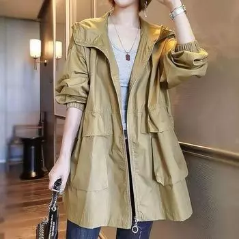 Женский свободный повседневный тренч большого размера весна и осень 2024 года, новая корейская версия, модное однотонное простое универсальное пальто S 90-105
