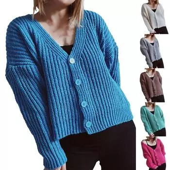 Женский свободный повседневный вязаный кардиган с длинными рукавами, свитер с длинными рукавами, модная куртка M бежевый