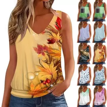 Женский свободный повседневный жилет без рукавов с v-образным вырезом и нерегулярными узорами XXXL