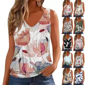 Женский свободный повседневный жилет без рукавов с v-образным вырезом и цветочным принтом M