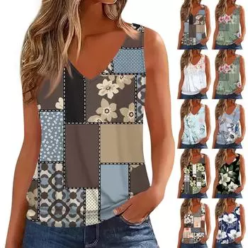 Женский свободный повседневный жилет без рукавов с v-образным вырезом и цветочным принтом XXXL