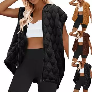 Женский свободный повседневный жилет на молнии, легкая теплая верхняя одежда без рукавов, жилет для бега XL коричневый