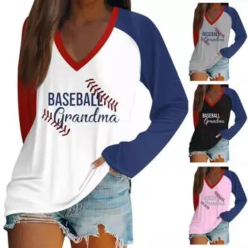 Женский свободный пуловер с длинным рукавом и V-образным вырезом с цветочным принтом, повседневная футболка, верхняя блузка L чёрный