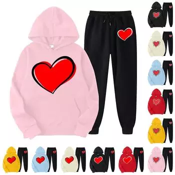 Женский свободный пуловер с длинными рукавами и принтом на День святого Валентина, комплект с капюшоном L бежевый