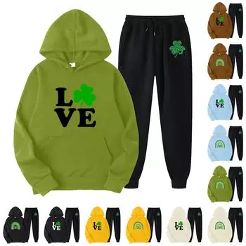 Женский свободный пуловер с длинными рукавами и принтом на День святого Валентина, комплект с капюшоном L