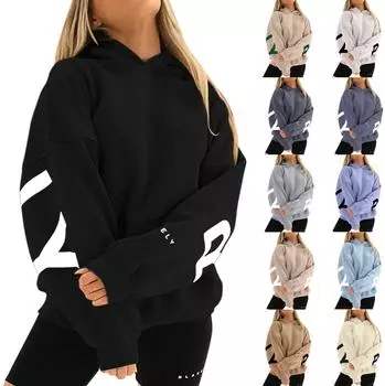 Женский свободный пуловер с капюшоном и буквенным принтом Fashiona, топы L бежевый