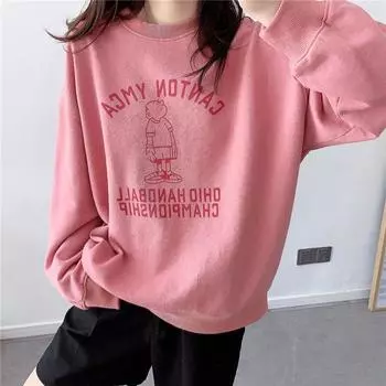 Женский свободный пуловер с принтом в виде букв, толстовки с капюшоном, студенческая модная толстовка, женский свитер с круглым вырезом, бархат, осень, новинка M серый