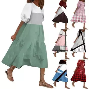 Женский свободный сарафан, повседневное богемное пляжное платье, винтажные платья с рукавами-пузырьками и принтом L синий