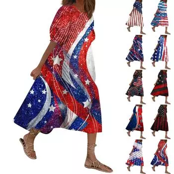 Женский свободный сарафан, повседневное богемное пляжное платье, винтажные платья с рукавами-пузырьками и принтом L чёрный