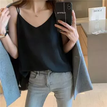 Женский свободный шифоновый топ без рукавов с V-образным вырезом и перекрестным подолом больших размеров XL