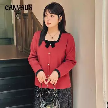 Женский свободный свитер больших размеров с квадратным бантом на горловине XL чёрный