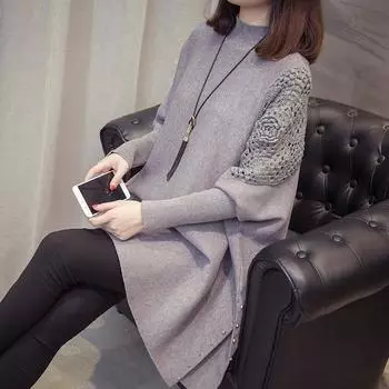 Женский свободный свитер большого размера, вязаный свитер средней длины с вышивкой, длинный рукав, повседневный свитер с длинным рукавом 3XL