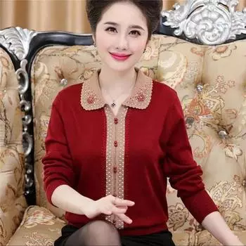 Женский свободный свитер большого размера, зимний свитер с ромбовидными лацканами для мам среднего возраста XXXL