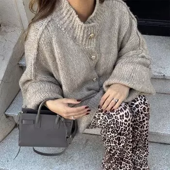 Женский свободный свитер, модный кардиган с круглым вырезом, однобортный, с пряжкой, трикотажное пальто, теплое, повседневное, осень M белый