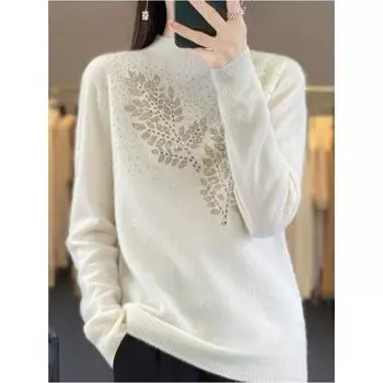 Женский свободный свитер с длинным рукавом, вязаный свитер с полувысоким воротом и узором «сращивание» 2XL