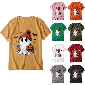 Женский свободный свитер с круглым вырезом и короткими рукавами с принтом призрака на Хэллоуин L армия зеленый