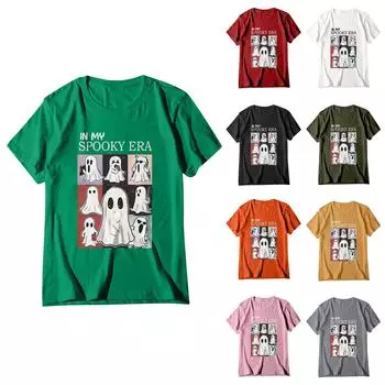 Женский свободный свитер с круглым вырезом и короткими рукавами с принтом призрака на Хэллоуин S серый